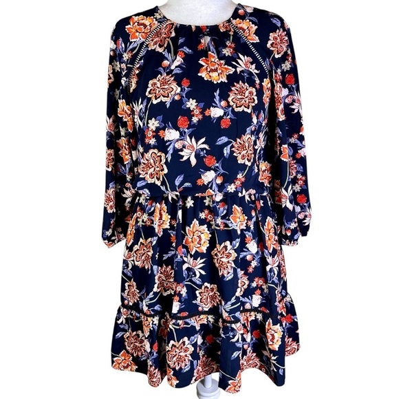 Eliza J Tiered Ruffle Sundress with 3/4 Bishop Sleeves Size 10 - Picture 2 of 11